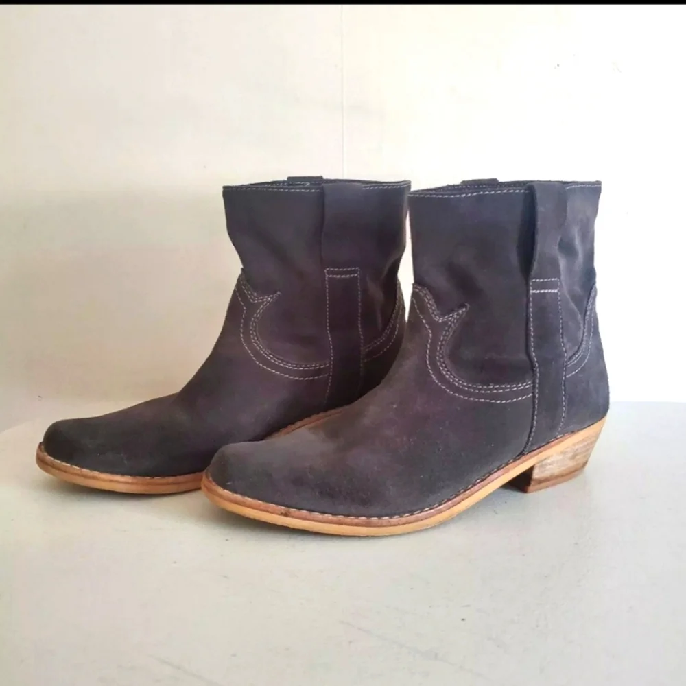 SAM EDELMAN MYRON GRAY LEATHER WESTERN ANKLE BOOTIES SIZE 8
